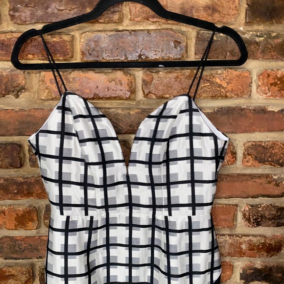 Revolve NBD Daylight Bliss Black White Plaid Sheer Mesh Sleeveless Dress Small - Picture 3 of 7